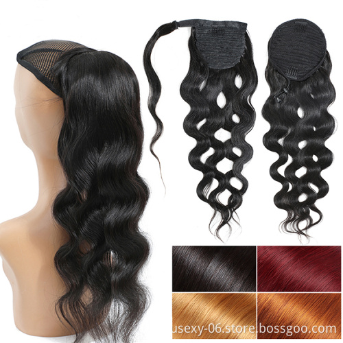 Fast Shipping Wrap Around Ponytail Human Hair Ombre Color 30 99J Body wave Virgin Brazilian Human Hair Ponytails